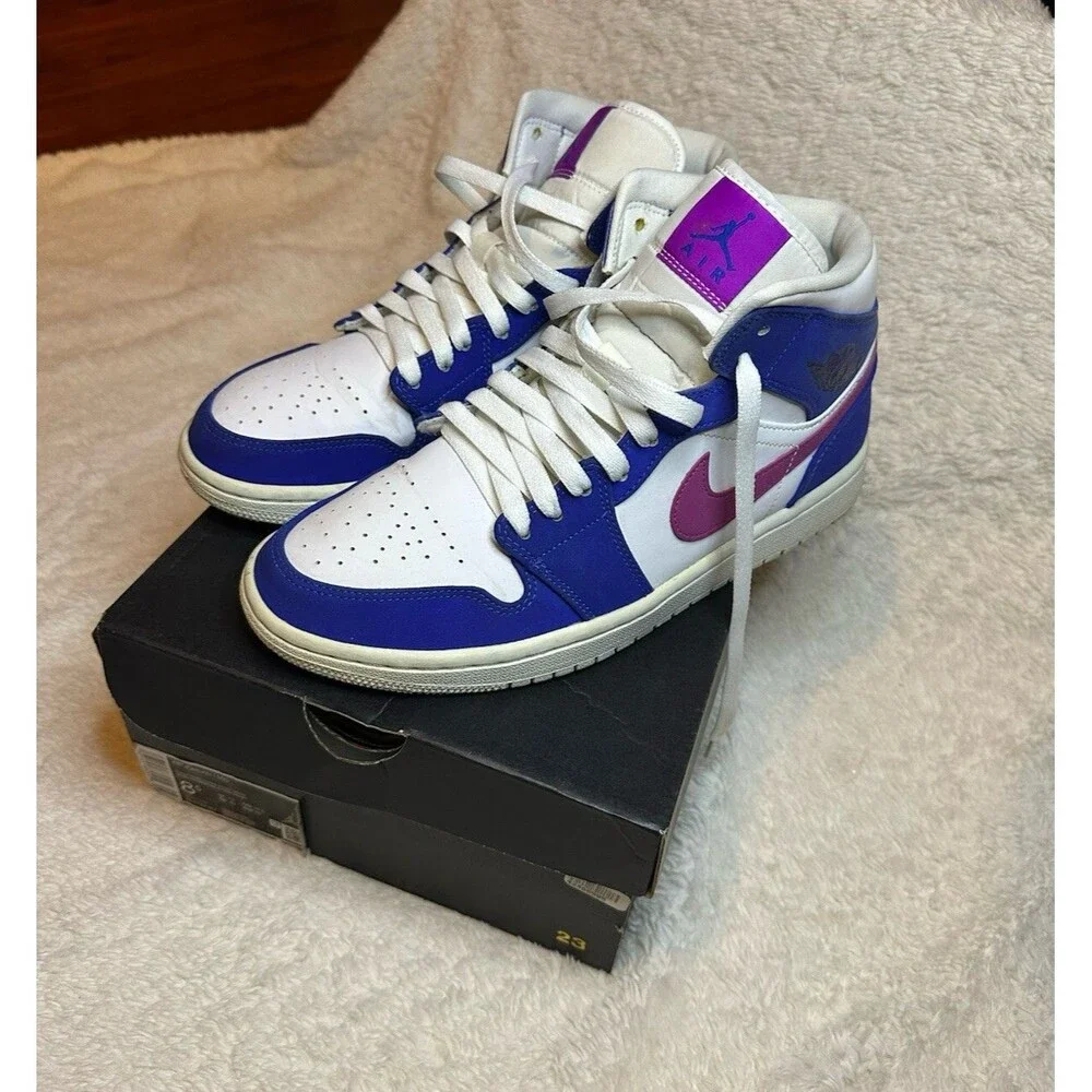 Size 8.5 M Air Jordan 1 Mid Hyper Royal Violet Sneakers Nike Swoosh Purple Blue